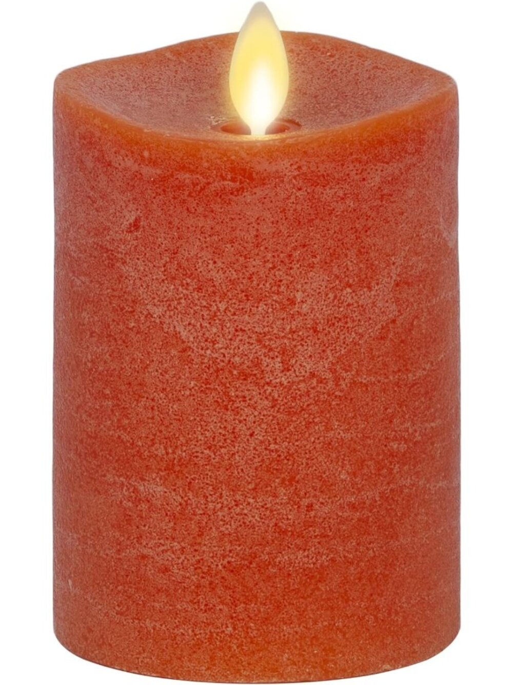 Flameless LED Flickering Pillar Candle - Burnt Orange, Realistic Wax Decor